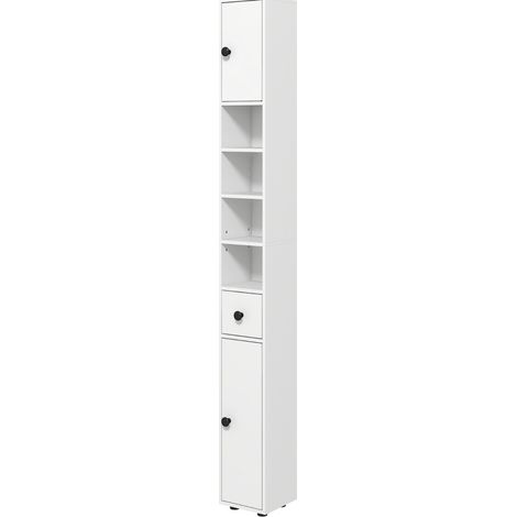 Schmaler Badezimmerschrank 20 x 20 x 180 cm mit Schublade und 4 offenen Fächern Weiß HOMVRA (1/5)