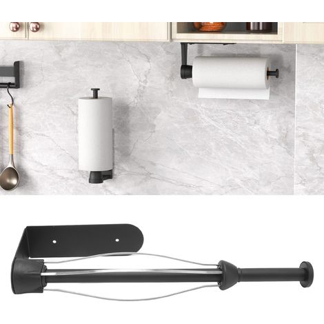 Schwarzer Toilettenpapierhalter aus Edelstahl, Küchen-Frischhaltefolienhalter ohne Bohren, Toilettenpapierstange, rutschfester und rostfreier Papierrollenhalter. (1/5)