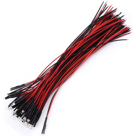 Lot de 50 diodes LED transparentes, pré-câblées, 9-12 V CC, 3, 5 et 10 mm, lumière blanche, rouge, bleue ou verte (1/5)