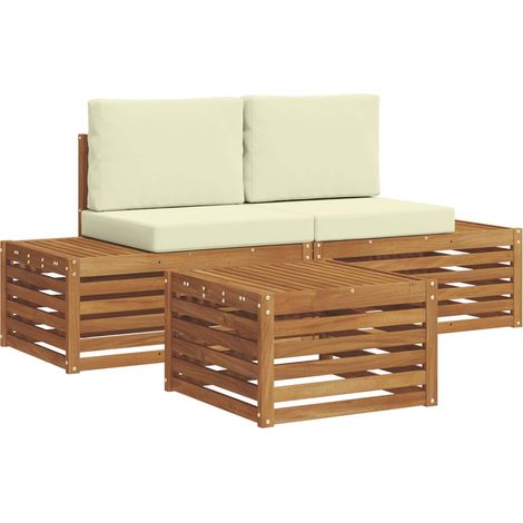 Outdoor Sofa Set with Cushion Natural and Cream 59 x 59 x 37 cm vidaXL