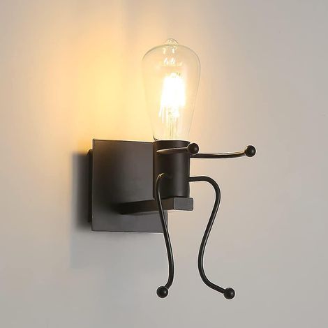 Ensemble de 2 appliques murales robot noires modernes, style rétro contemporain, pour chambre d'enfant, couloir et escalier. (1/5)