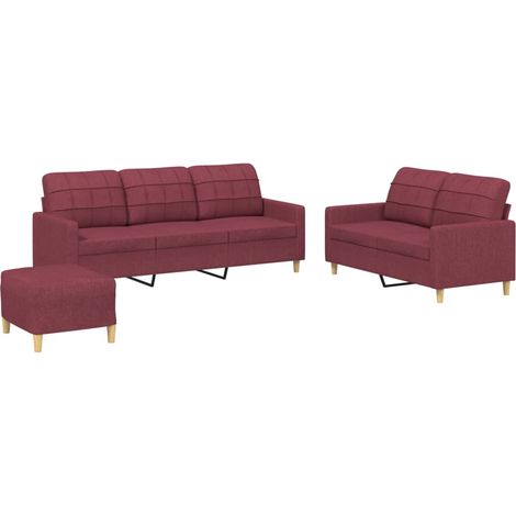 Maison Exclusive - Set di Divani 3 pz con Cuscini Rosso Vino in Tessuto