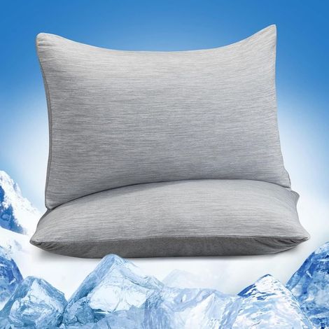 Taie d'oreiller rafraîchissante lot de 2, fibres de coton, fermeture éclair invisible, gris, dimensions 51 x 66 cm, ensemble de 2 pièces pour oreiller standard (1/5)