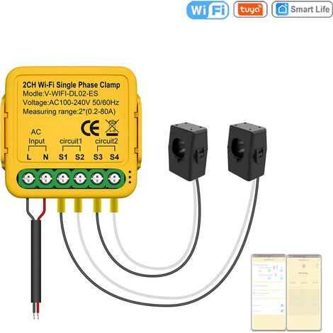 Tuya 80-Ampere-WLAN-Schalter mit Stromzange – zur Energiemessung in Smart Homes, kabellos, präzise & einfach zu steuern (1/5)