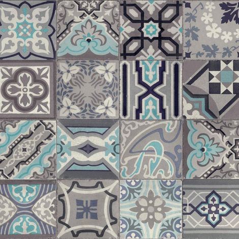 Mosaic Tile Effect Wallpaper D-C-Fix Bathroom Kitchen Vinyl Grey Blue White (1/2)