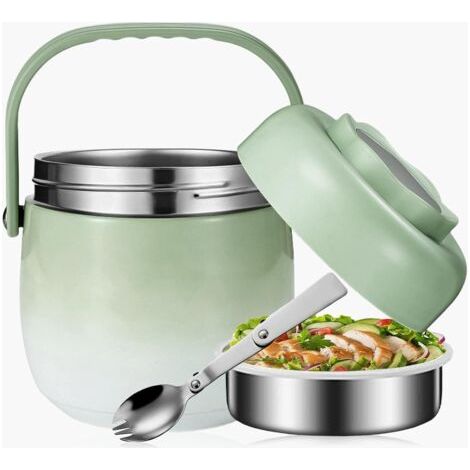 Isolierter Lebensmittelbehälter (1200 ml). Isolierter Lebensmittelbehälter. Edelstahl-Thermoskanne. Warmhaltebehälter aus Edelstahl für Schule und Camping. Grüner Farbverlauf. (1/4)