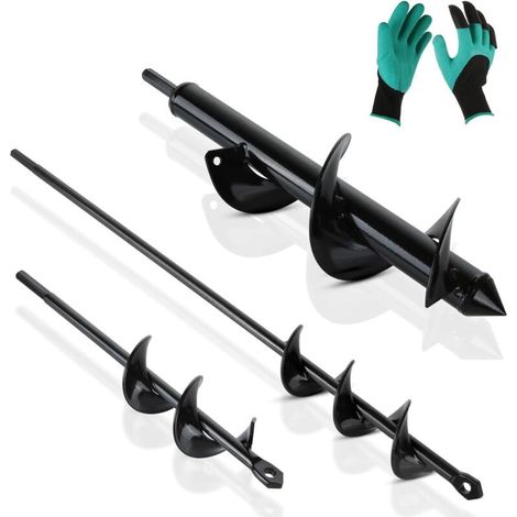 3PCS Mèche Jardin Tariere pour Perceuse Ø 80mm×300mm+ Ø 40mm×420mm+ Ø 40mm×220mm Foreuse Jardin en Spirale avec Gants Jardinage - Rapidement Creuser des Trous - Outil de Plantation Pratique (1/5)
