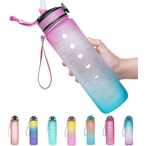 Sport-Trinkflasche mit Zeitmarkierungen, robust, 1 Liter, Ein-Klick-Öffnung (ST1) (1/5)