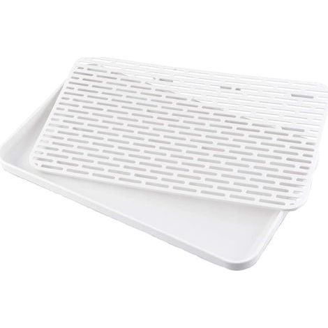 JSSEVN - 3017.5cm Dish Draining Mat, Draining Mat, Water Drip Tray Holder, Thickened Plastic Double Layer Slanted Drying Tray for Cups, Bowls, Fruit (Grey, White) (1/5)