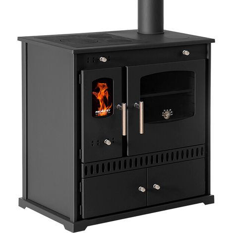 Prometey – Cuisinière à bois 7 kW – Plaque en fonte – Rendement 83,63 % – Classe A+ – Surface de chauffe 30-80 m² – Sortie des fumées Ø130 mm