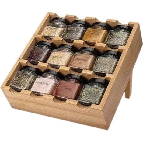 En bois cuisine organisateur 12 grid multi layer étagère à épices maison multi function condiment rangement étagère (1/5)