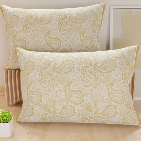 Lot de 2 Taies d'Oreillers 80x40 cm 100% Microfibre Hypoallergénique, Housse Oreiller Rectangulaire Paisley Beige, Paquet de 2
