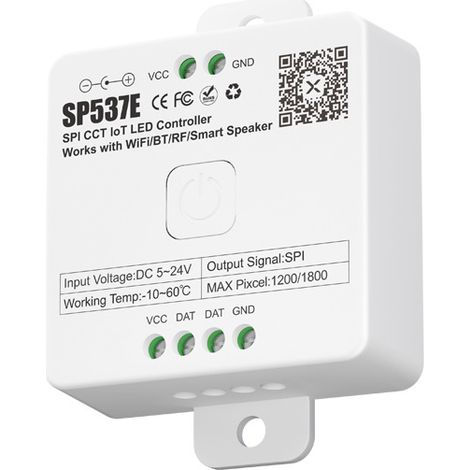 The SP537E dual-mode SPI bi-color temperature controller with Bluetooth/WiFi supports Baidu's Xiaodu, Xiaoai and Google smart voice assistants.
