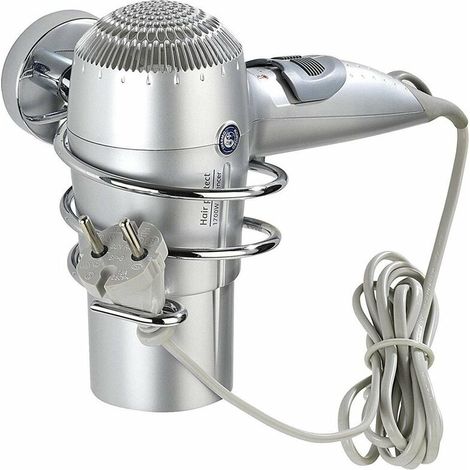 Wall-mounted hair dryer holder, part of the Capri elegant bathroom accessories series