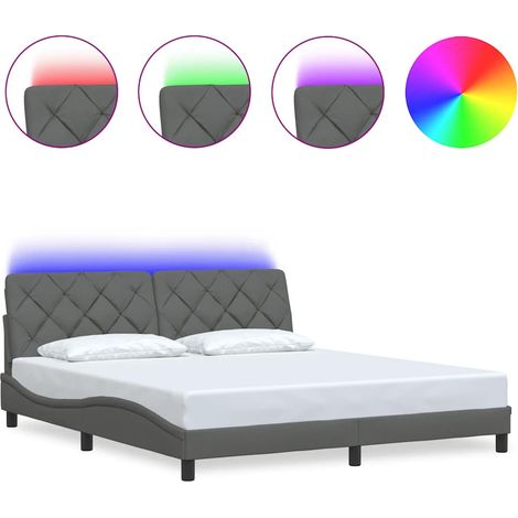 Lit double - lit simple - Cadre de lit avec LED gris foncé 180x200 cm tissu fr5132 - Maison La Vie (1/5)