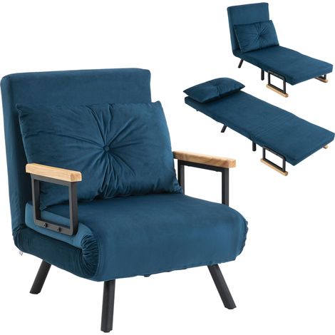 Fauteuil Convertible 1 Place Oreiller Siège Rembourré Bleu (1/5)