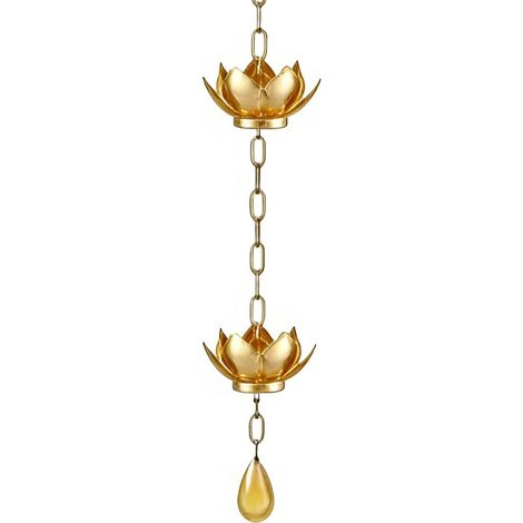 Chaîne de pluie, décoration de jardin en forme de lotus, récupérateur d'eau de pluie en métal, pour l'intérieur et l'extérieur (doré) (1/5)