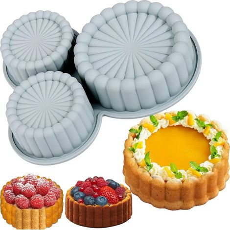 Moule à cake Silicone Charlotte, antiadhésif, 3 cavités rondes pour pâtisserie, format mini (1/5)