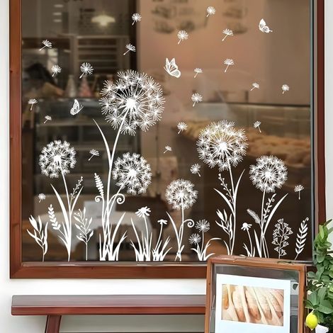 Stickers Fenetre Fleurs Blanches Pissenlit - Autocollant Fenêtre Décoratif, Stickers Vitres Electrostatique Anti-Collision pour Fenêtres, Portes, Cuisine, Bureau et Chambre 8080cm (1/5)