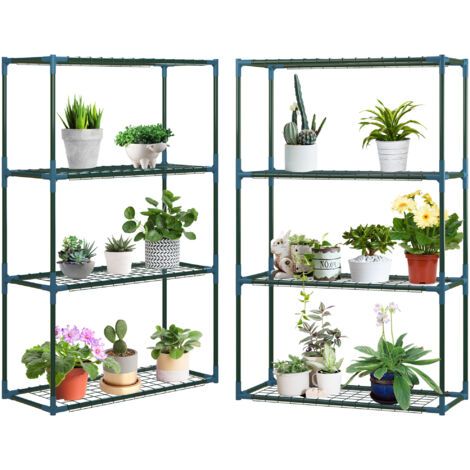 Étagère à plantes , lot de 2, chacune avec 4 étagères, utilisables ensemble ou séparément, acier, vert, 70 x 27 x 110 cm (1/5)