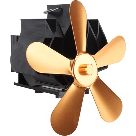Ventilateur mural pour cheminée, 5 pales, alimenté par la chaleur, pour poêle à bois et combustion de bûches (doré) (1/5)