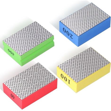 4Pcs Éponges de Ponçage, Blocs de Ponçage, Tampons de Polissage à la Main en Diamant Cales à Poncer à Main pour Carreaux, Céramique, Verre, Pierre, Granit, Marbre (60 100 200 400)