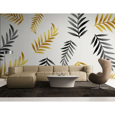 Papier Peint Géométrique - Palmes Dorées Élégantes - 150 x 250 cm (1/2)