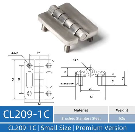 (CL209-1C-BS-XY) Charnière CL209 en acier inoxydable, charnière pour armoire industrielle, charnière pour armoire électrique en alliage de zinc (1/5)