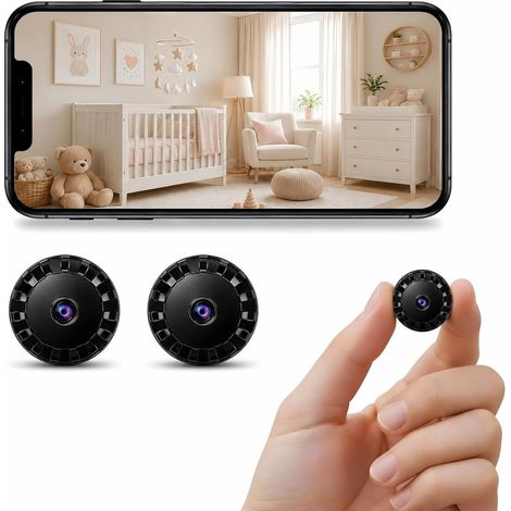 Mini caméra espion WiFi 1080P HD – 2 pièces – Sans fil, vision nocturne – Intérieur/extérieur – Compatible smartphone (Noir) (1/5)