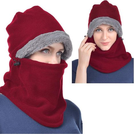 Winter Fleece Hood Thermal Ski Mask Cold Weather Face Cover Hats Unisex(rouge) (1/4)