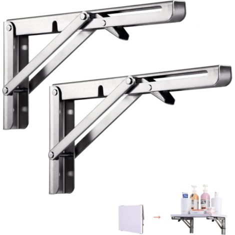 Supporto pieghevole da 300 mm, set da 2, in acciaio inox argentato, retrattile per scaffalature pesanti, garage, cucina, ecc. (1/4)
