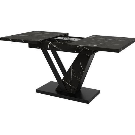 Table à manger extensible 120-160 x 75 cm noire effet marbre MDF et métal (1/5)