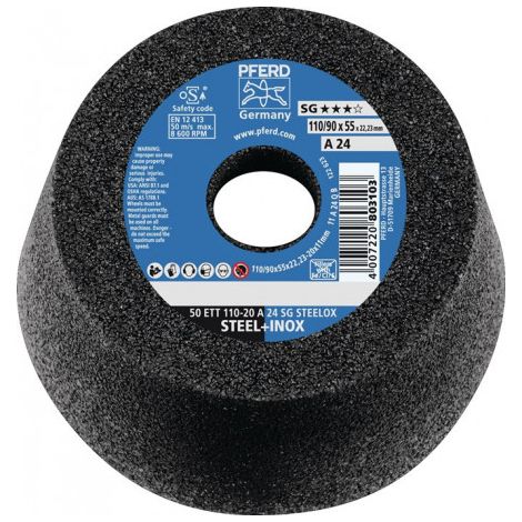 Meule boisseau ETT SG STEELOX 110/55 mm INOX et acier P36 perçage 22.23 mm PFERD