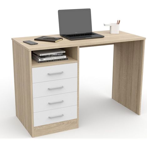 Escritorio con 4 cajones - Roble/Blanco