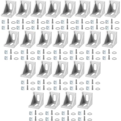 24 Pièces Équerre 4040 Aluminium 30 X 36 X 36 Mm Argent  Pour assemblages de profilés écrous M8, vis et rondelles inclus composants rangés dans un sachet (1/5)