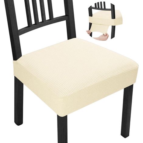 Stuhlbezug 6er Set Stretch Jacquard für Esszimmerstühle, Creme (1/5)