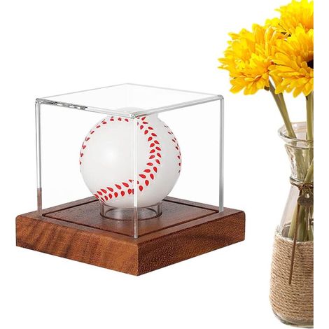 Vitrine de Baseball,boîte de présentation de Baseball,Vitrine de Protection de Cube Boîte d'affichage de Balle d'autographe, boîtier de Base en Bois pour Baseball de Taille (1/5)