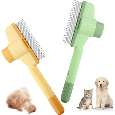 2 Pièces Brosse pour Chat, Peigne Chat Autonettoyant pour Animaux de Compagnie, Brosse Chien Chats Poil Long et Court, Brosse Attrape Poils pour Chats, avec bouton de déverrouillage (1/5)