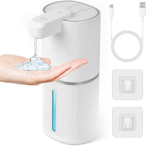 Distributeur de Savon Automatique 380ml - Sans Contact, Rechargeable, Étanche IPX5, Mural pour Cuisine Salle de Bain Bureau (Blanc)