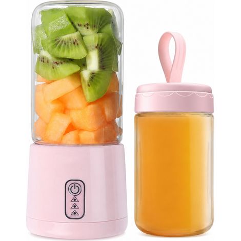 Blender Portable Rechargeable USB, 4 Lames en Acier Inoxydable 304, Double Gobelet 300 ml, Rose Sakura (1/5)