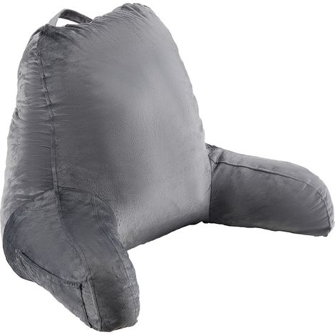 Mophorn Cuscino da Lettura da Letto, Grande, con 3 Tasche e Rivestimento in Velluto Corto Lavabile, Imbottito con Schiuma di Memoria Triturata, Ideale per Guardare TV, Leggere e Giocare, Grigio