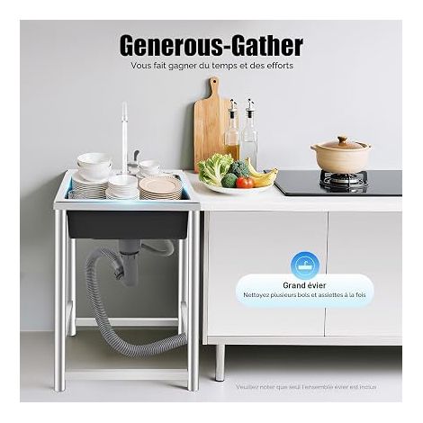 Évier mobile, évier de cuisine en acier inoxydable pour extérieur V-forme Évier de cuisine indépendant 45 x 40 x 22 cm Évier en acier inoxydable pour restaurant, blanchisserie (1/5)