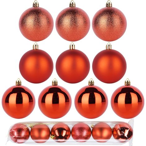 Rote Weihnachtsbaumkugeln, bruchsicher, 6-teiliges Set, 7 cm Durchmesser