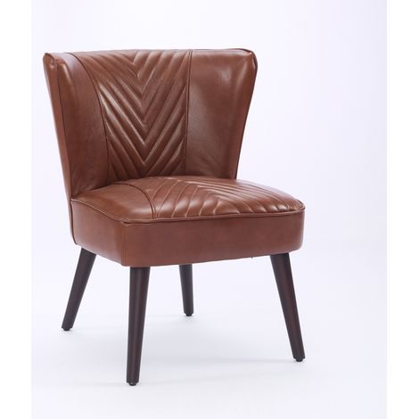 Fauteuil lounge en cuir top-grain marron sans accoudoirs avec pieds en bois massif de caoutchouc (1/5)