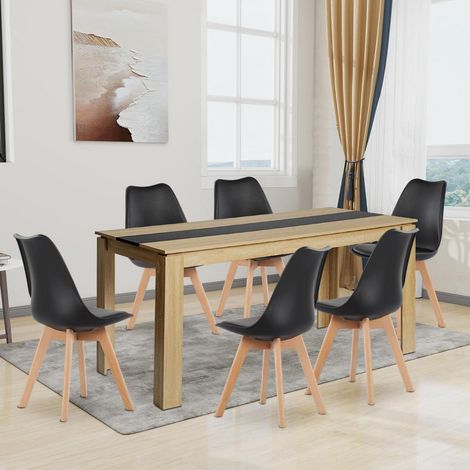 Esstischgruppe 6 Personen mit 160cm Holztisch und 6 Stühlen, Eiche-Schwarz (1/5)