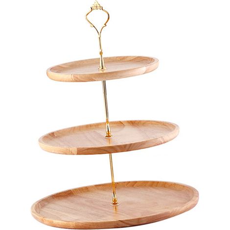 Plateau à fruits en bois naturel texturé, simple, élégant, robuste et durable, pour gâteaux et fruits, 20+25+30 cm, trois niveaux (1/5)