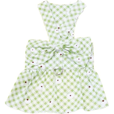 4 pièces Ensemble vêtements pour chien, robe à carreaux, nœud papillon, harnais et laisse, taille S à XL, pour petits chiens, chats et lapins (1/5)