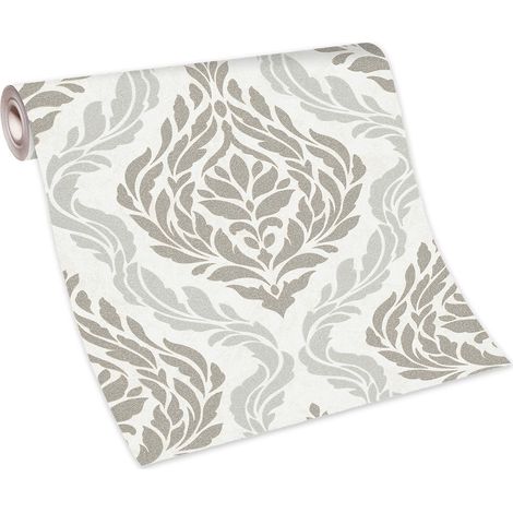 Papier peint damassé beige crème chic | Tapisserie baroque salon beige crème | Papier peint intissé surface vinyle baroque couloir (1/5)