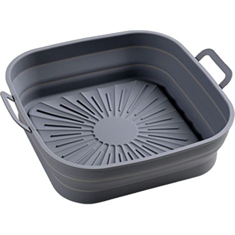 2 pièces Tapis de Friteuse en Silicone 20 cm Carré, Inodore, Épaissi, Pliable, Plat de Cuisson pour Airfryer, Accessoire de Cuisine Gris (1/5)