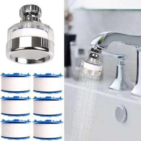 PA Ensemble de 7 pièces pour purificateur d'eau d'évier, comprenant des cartouches filtrantes, un filtre universel rotatif à 360° pour robinet d'évier, élimine le fluorure de l'eau dure. (1/4)